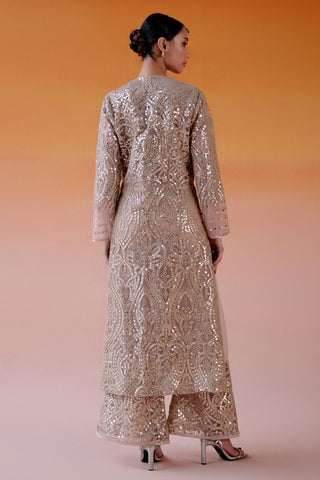 Aaina Jacket Set for Indian Wedding – Peach Long Mirrorwork Style by Twenty Nine