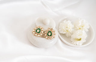 Earring Set Bridal Wear - Green Reen Polki Earrings by Putstyle