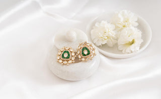 Earring Set Bridal Wear - Green Reen Polki Earrings by Putstyle