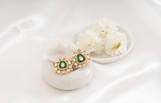 Earring Set Bridal Wear - Green Reen Polki Earrings by Putstyle