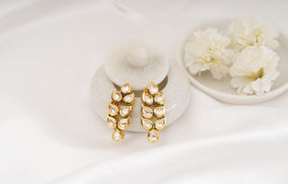 Earring Set Bridal Wear - White Riaat Kundan Earrings by Putstyle