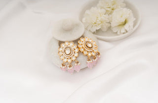 Earring Set Pastel Wear - Pink Pastel Polki Earrings by Putstyle