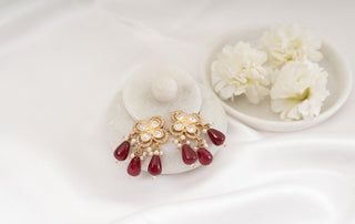 Earring Set Bridal Wear - Red Qirin Polki Earrings by Putstyle