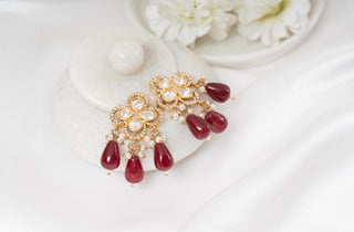 Earring Set Bridal Wear - Red Qirin Polki Earrings by Putstyle