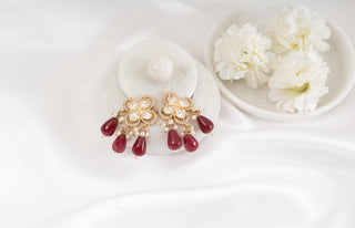 Earring Set Bridal Wear - Red Qirin Polki Earrings by Putstyle