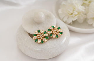 Earring Set Emerald Wear - Green Shaina Polki Earrings by Putstyle