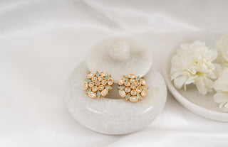Stud Earring Set Modern Wear - White Mint Polki Studs by Putstyle