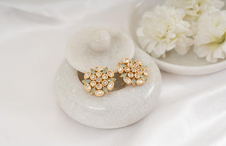 Stud Earring Set Modern Wear - White Mint Polki Studs by Putstyle