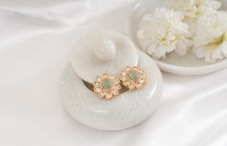 Stud Earring Set Luxury Wear - White Baharee Polki Studs by Putstyle