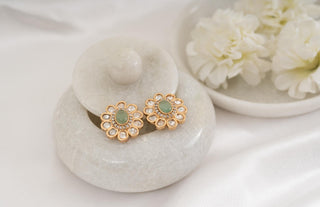 Stud Earring Set Luxury Wear - White Baharee Polki Studs by Putstyle