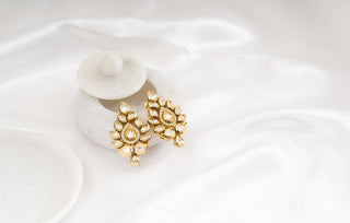 Earring Set Bridal Wear - White Babra Kundan Earrings by Putstyle