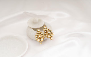 Earring Set Bridal Wear - White Babra Kundan Earrings by Putstyle