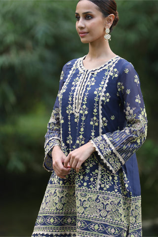 Blue kali kurta set