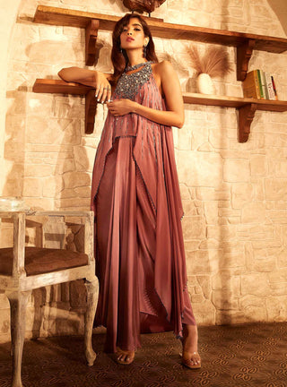 Mesa rose draped skirt and asymmetric top