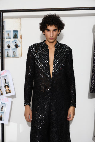 Sherwani for Indian Weddings – Black Mirrorwork by Twenty Nine