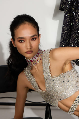 Lehenga Set for Indian Weddings – Silver Mirror Work by Twenty Nine