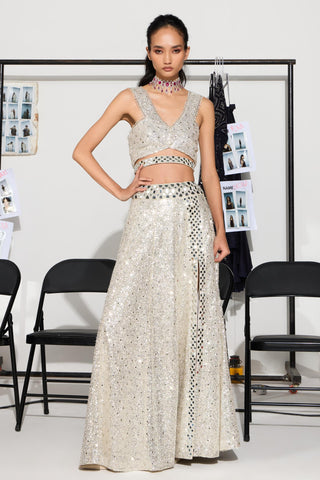 Lehenga Set for Indian Weddings – Silver Mirror Work by Twenty Nine