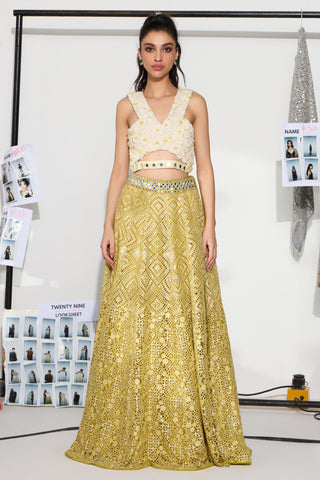 Lehenga Set for Indian Weddings – Yellow Lace Work by Twenty Nine