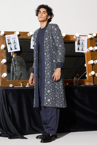 Kurta With Jacket for Indian Weddings – Gray Looshish Overlay by Twenty Nine