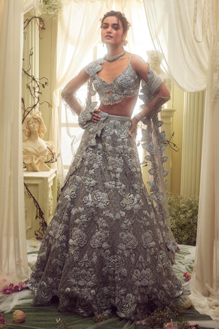 Silver Lehenga Indian Wedding - Silver Charlotte Lehenga by Aashima Behl