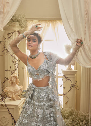 Silver Lehenga Indian Wedding - Silver Charlotte Lehenga by Aashima Behl