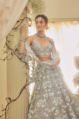 Silver Lehenga Indian Wedding - Silver Charlotte Lehenga by Aashima Behl