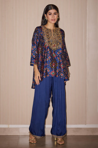Kurta dhoti set for Contemporary Wear – Blue Layered Festive Look by Twenty Nine