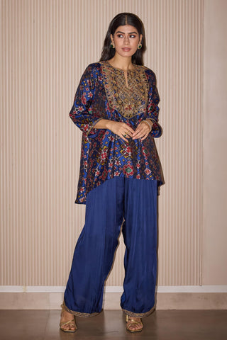 Kurta dhoti set for Contemporary Wear – Blue Layered Festive Look by Twenty Nine