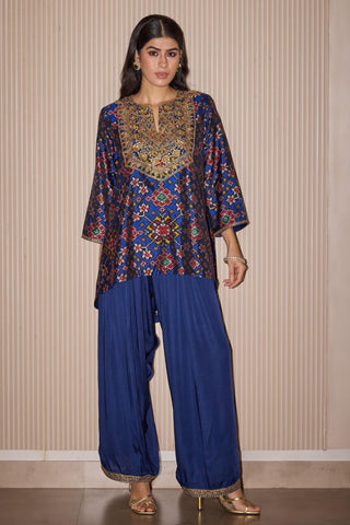 Kurta dhoti set for Contemporary Wear – Blue Layered Festive Look by Twenty Nine