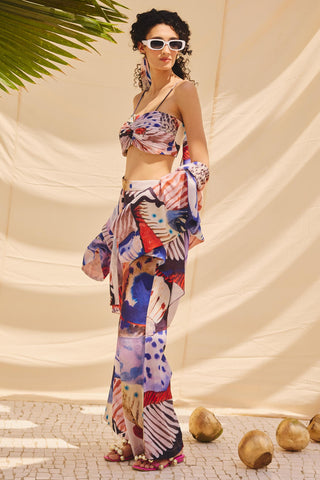 Multicolor burnt ashes art zip bralette