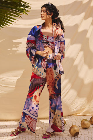 Multicolor burnt ashes art zip pant