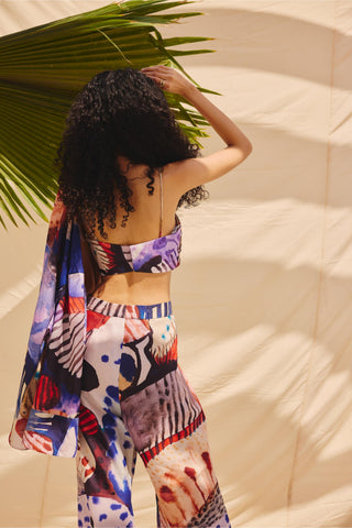 Multicolor burnt ashes art zip bralette