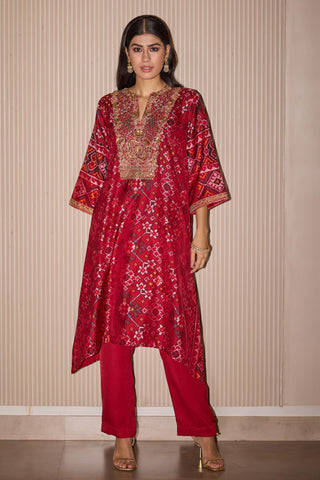 Kurta pant set for Contemporary Wear – Red Long Kurta Elegance by Twenty Nine