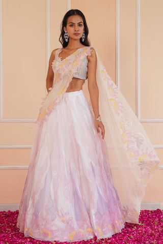 Ivory dil se kiara handpainted lehenga