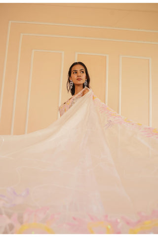 Ivory dil se kiara handpainted lehenga