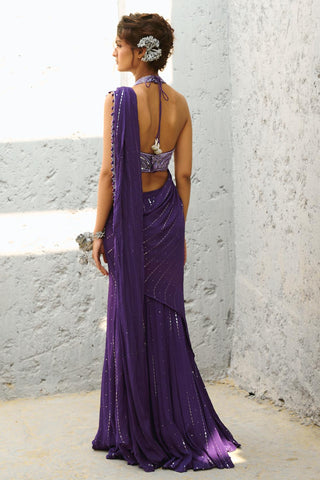 Saree Indian Wedding - Purple Moon Pre-Drape by Chamee & Palak