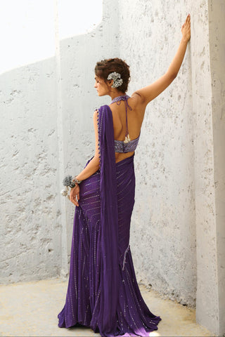 Saree Indian Wedding - Purple Moon Pre-Drape by Chamee & Palak