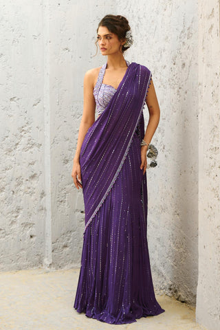 Saree Indian Wedding - Purple Moon Pre-Drape by Chamee & Palak