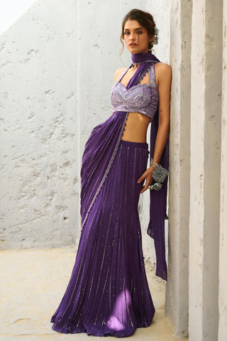 Saree Indian Wedding - Purple Moon Pre-Drape by Chamee & Palak