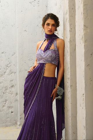 Saree Indian Wedding - Purple Moon Pre-Drape by Chamee & Palak