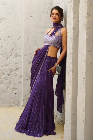 Saree Indian Wedding - Purple Moon Pre-Drape by Chamee & Palak