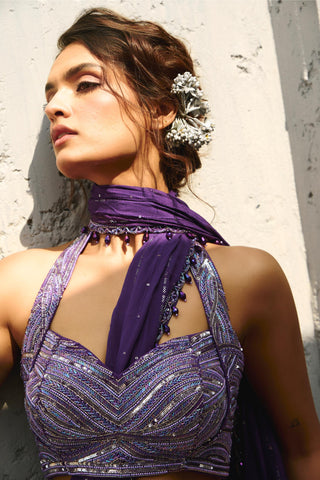 Saree Indian Wedding - Purple Moon Pre-Drape by Chamee & Palak