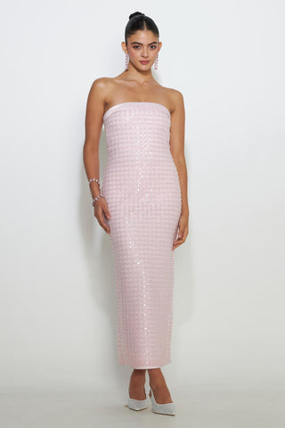 Figure-Flattering Pink Midi Cocktail Dress - self-cntrd