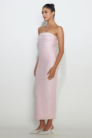 Figure-Flattering Pink Midi Cocktail Dress - self-cntrd