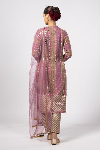 Purple noorani mirror kurta set