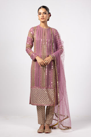 Purple noorani mirror kurta set