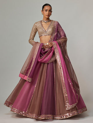 Pink multicolor noorani lehenga set