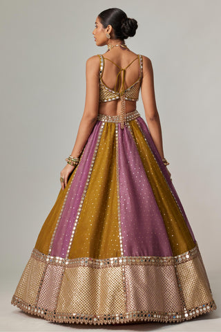 Green multicolor noorani sequin scatter lehenga set