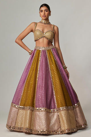 Green multicolor noorani sequin scatter lehenga set