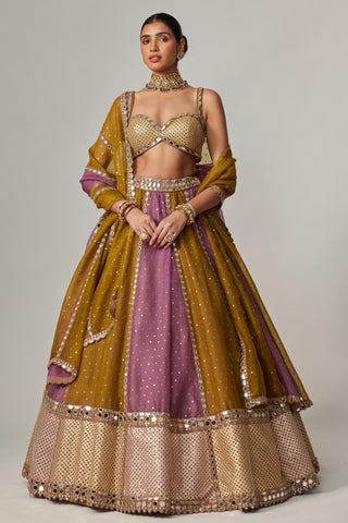 Green multicolor noorani sequin scatter lehenga set